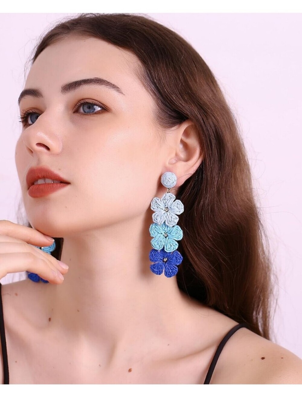 Handmade Gradient Blue Floral Drop Earrings - Women Jewelry